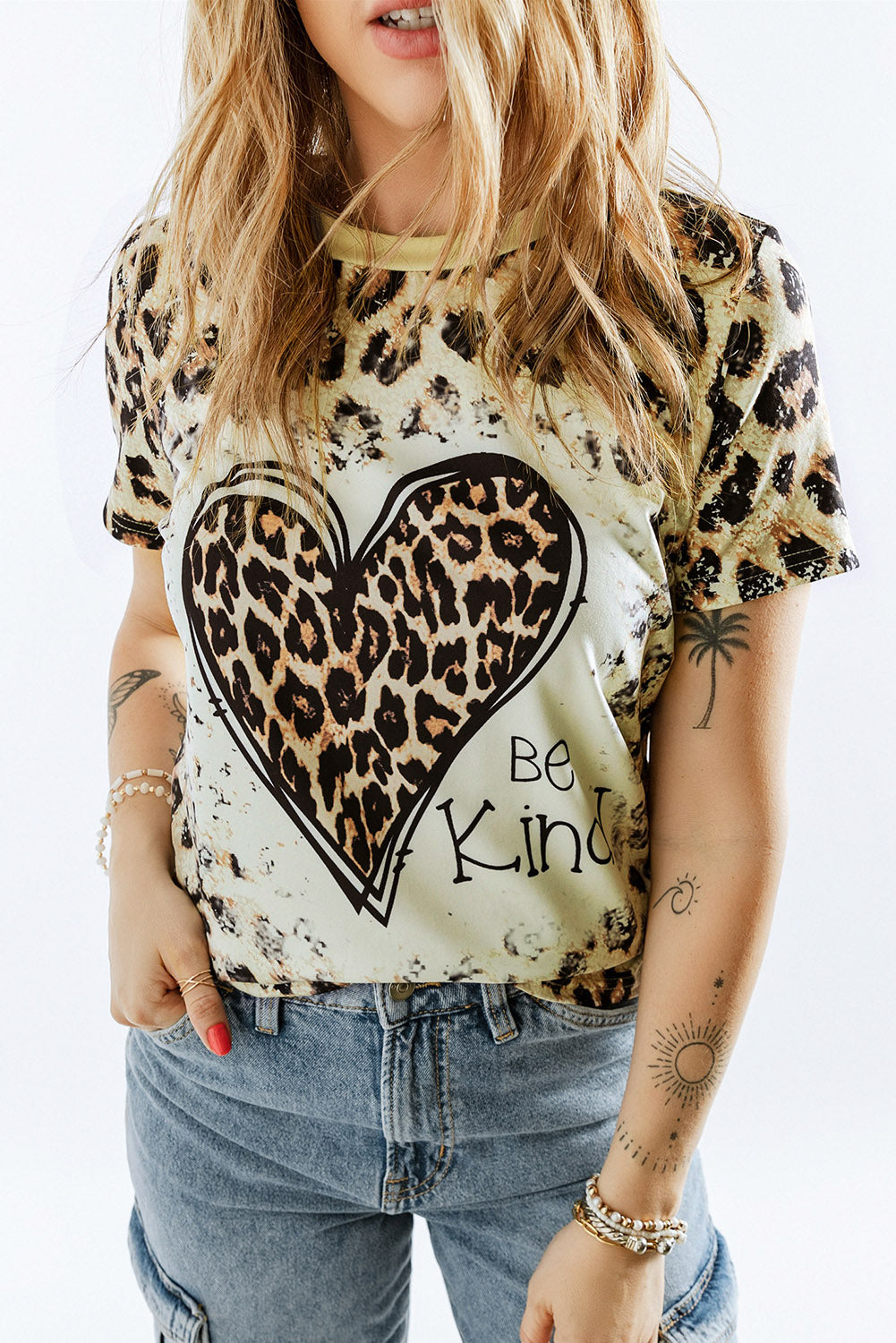 Cheetah Casual Be Kind Heart Print Graphic T Shirt