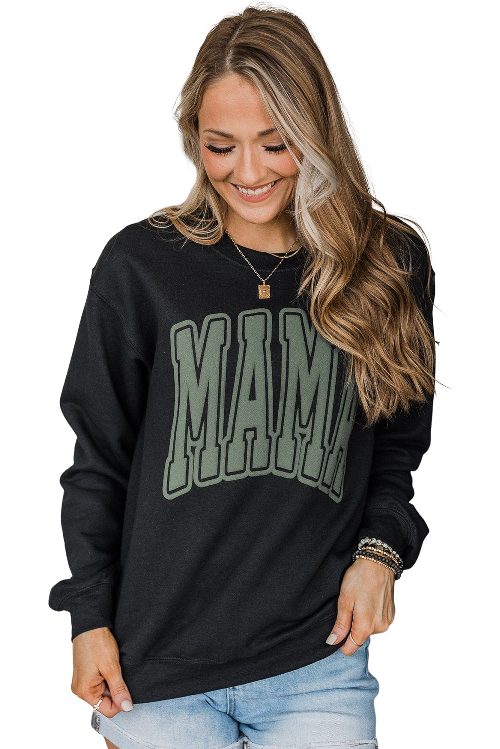 Black Mama Graphic Print Crewneck Sweatshirt