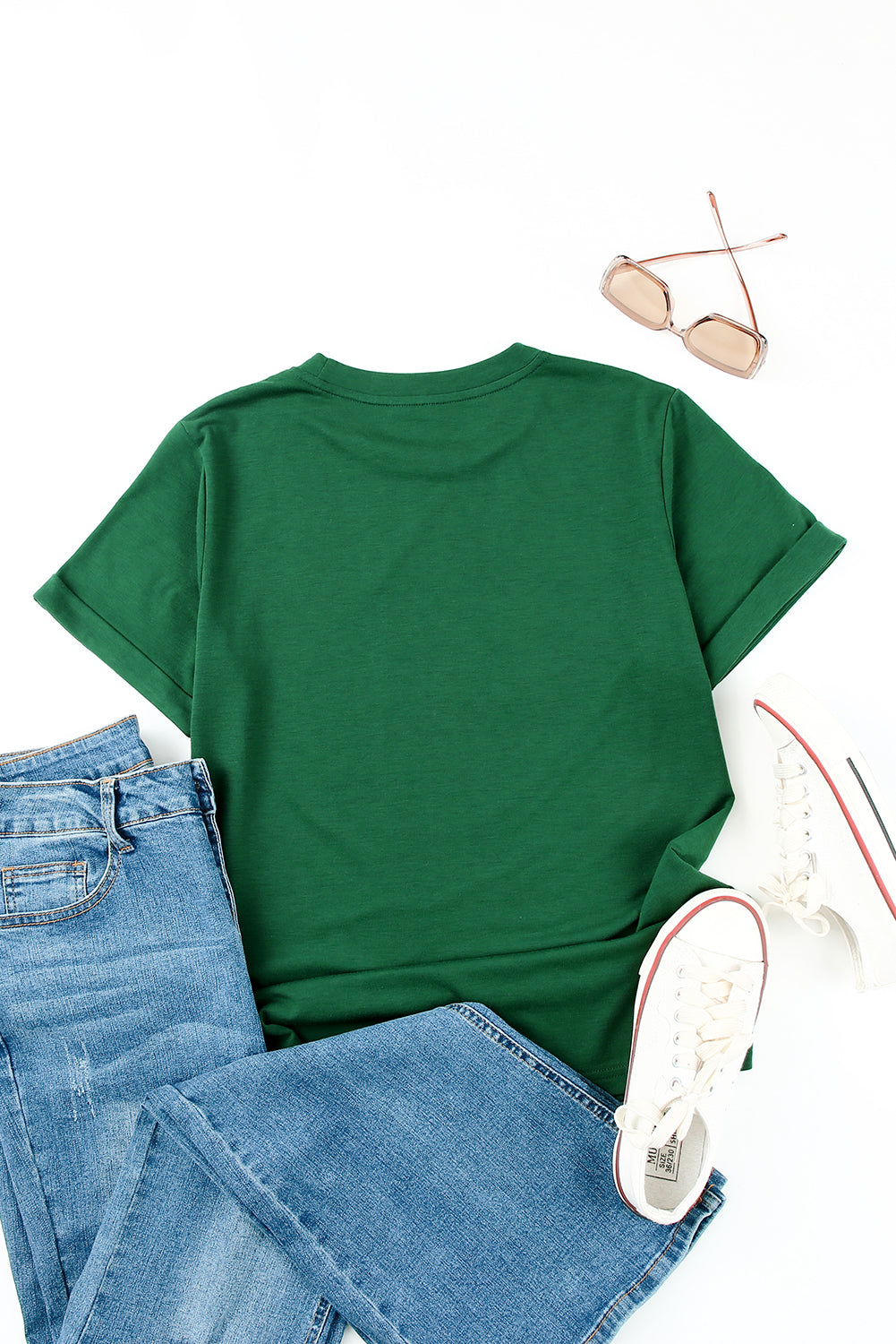 Khaki Solid Color Crew Neck Tee