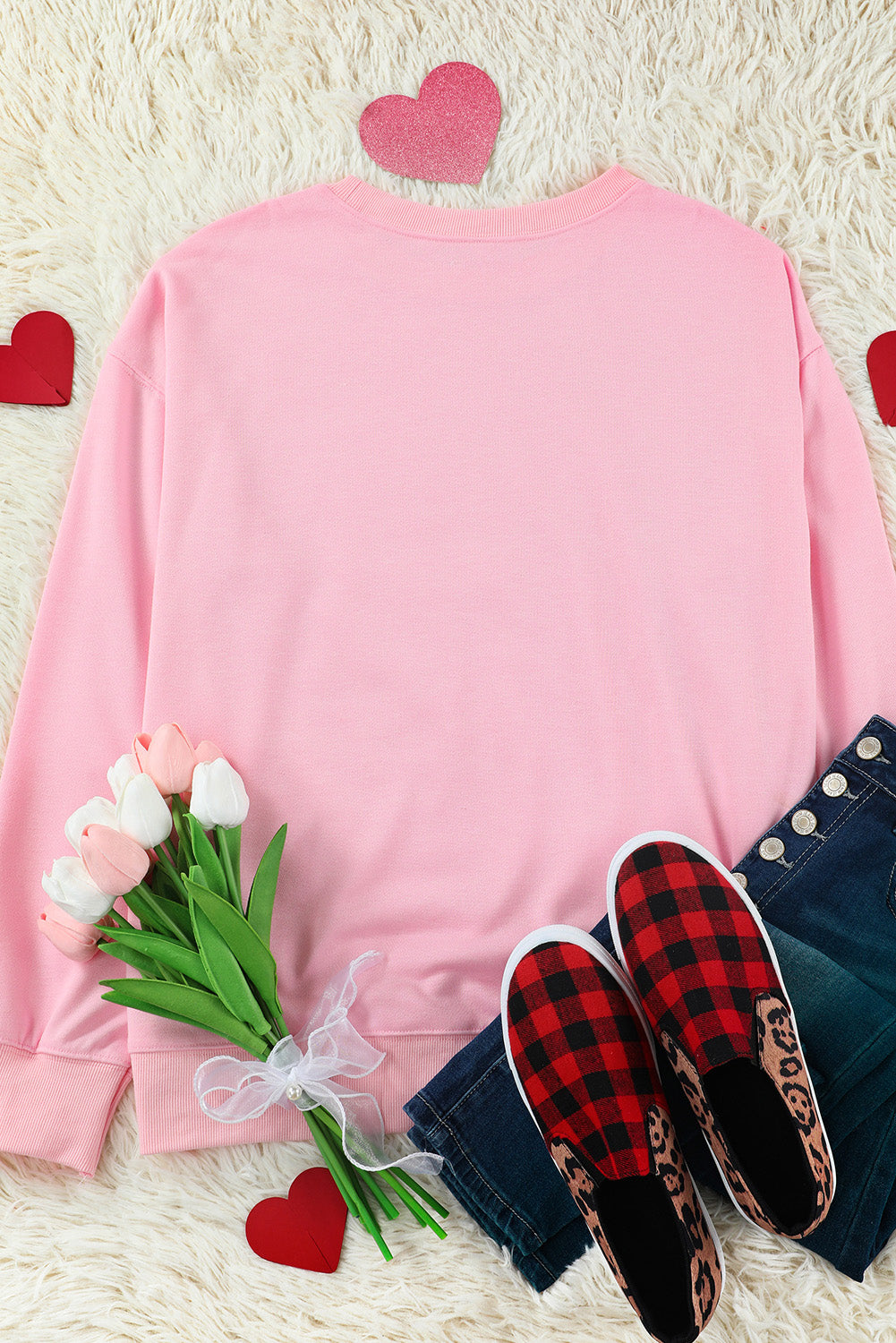 Pink LOVER Letter Graphic Drop Shoulder Pullover Sweatshirt