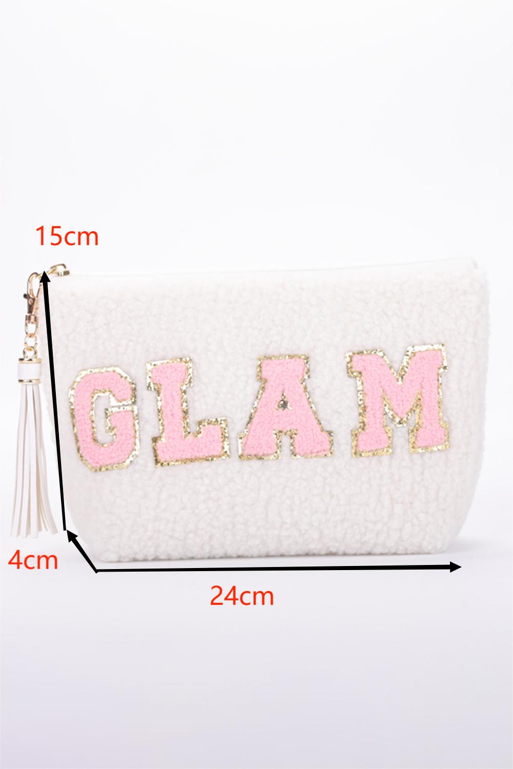 Camel Sparkle Letter Pattern Tassel Zipper Makeup Bag