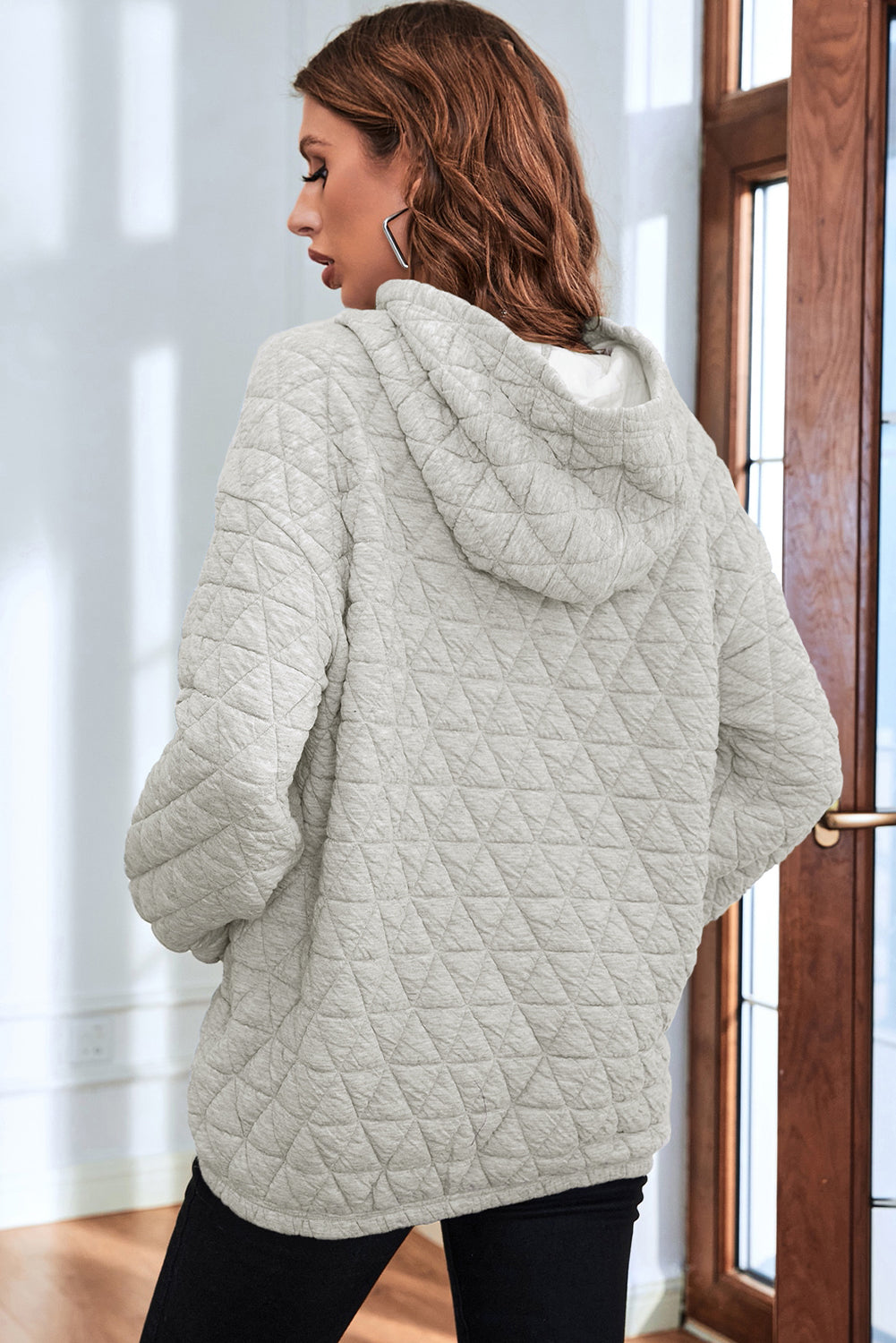 Light Grey Thermal Quilted Kangaroo Pocket Hoodie