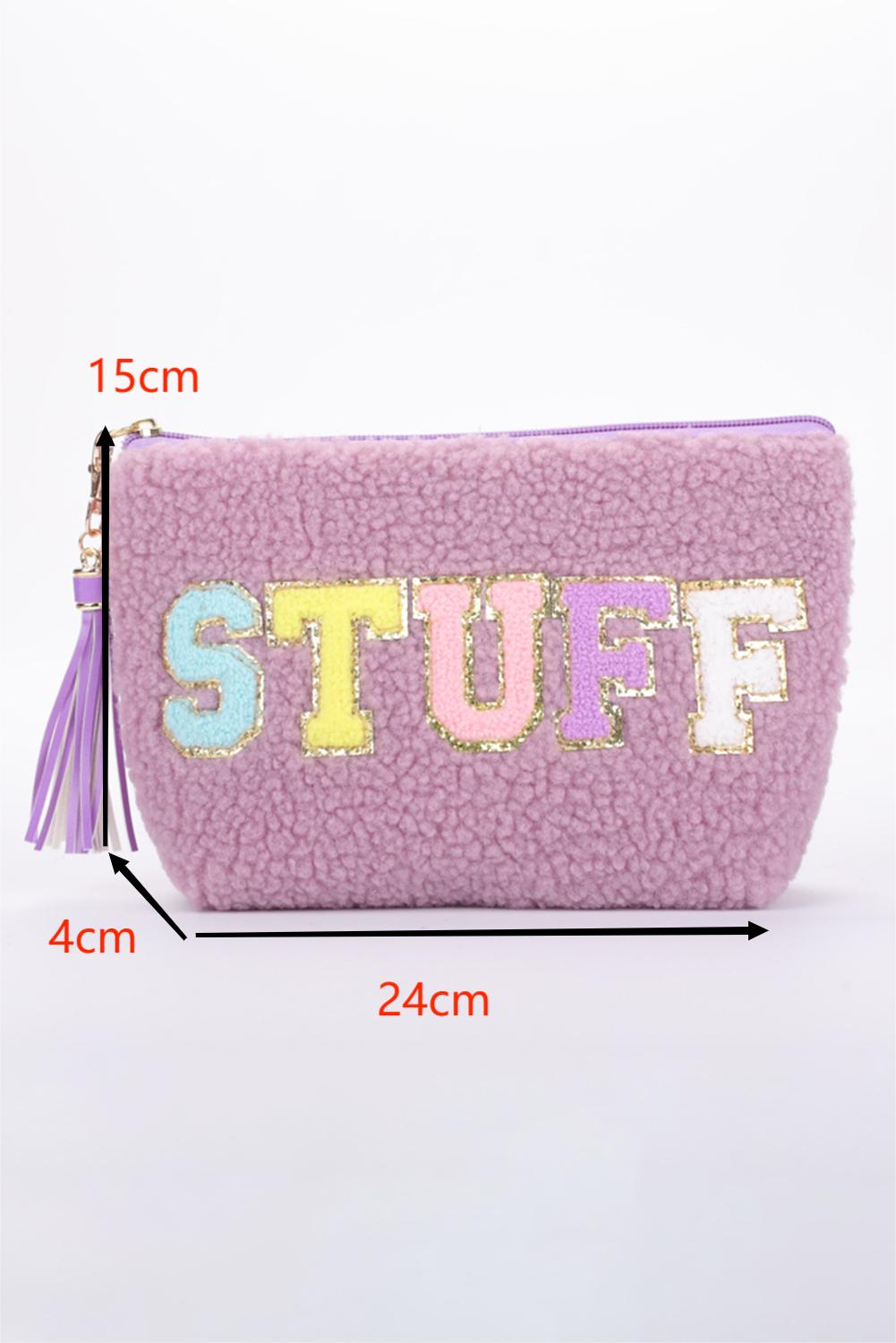 Camel Sparkle Letter Pattern Tassel Zipper Makeup Bag