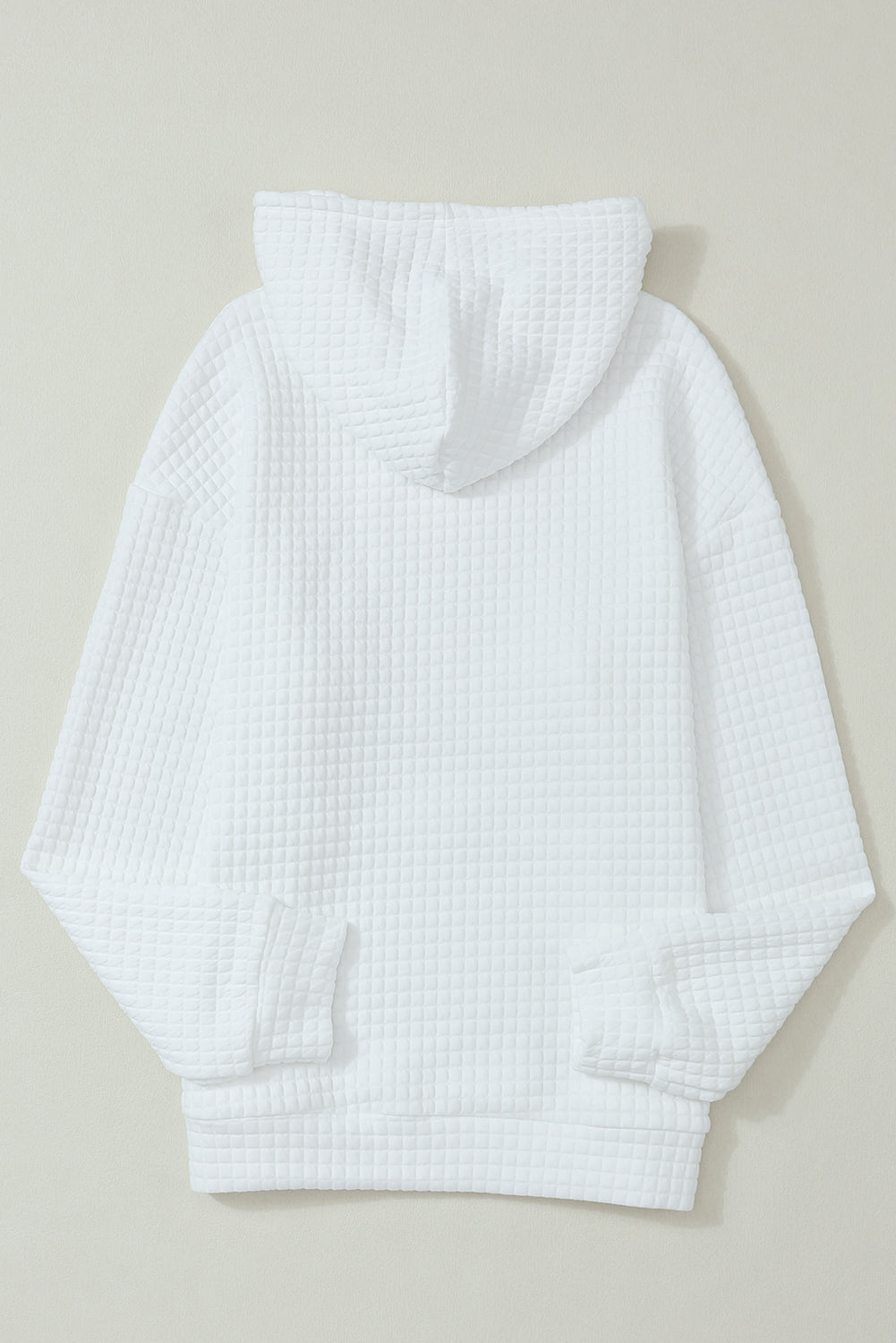 Gray Lattice Textured Kangaroo Pocket Drawstring Hoodie