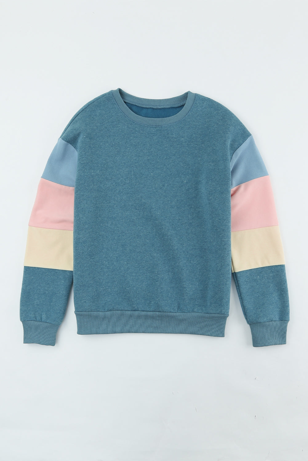 Dark Blue Color Block Casual Drop Sleeve Sweatshirt