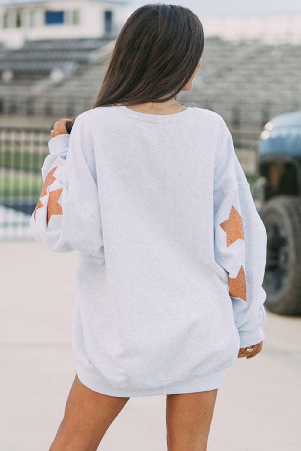 Black Lettering Game Day Print Star Sleeve Sweatshirt