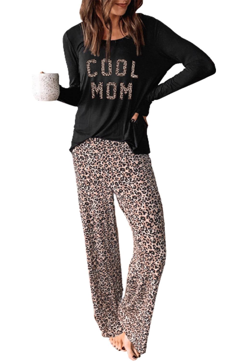 Mom Shirt and Leopard Pants Womens Loungewear Set