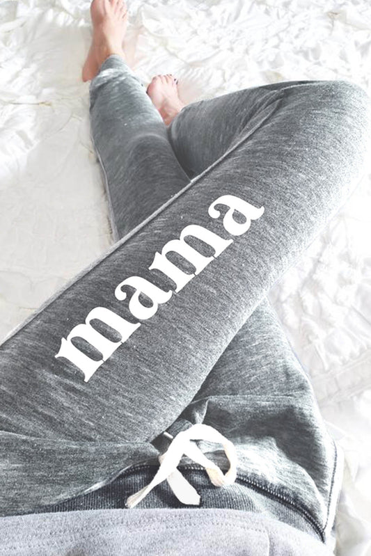 Grey Mama Letter Print Drawstring High Waisted Jogger Pants