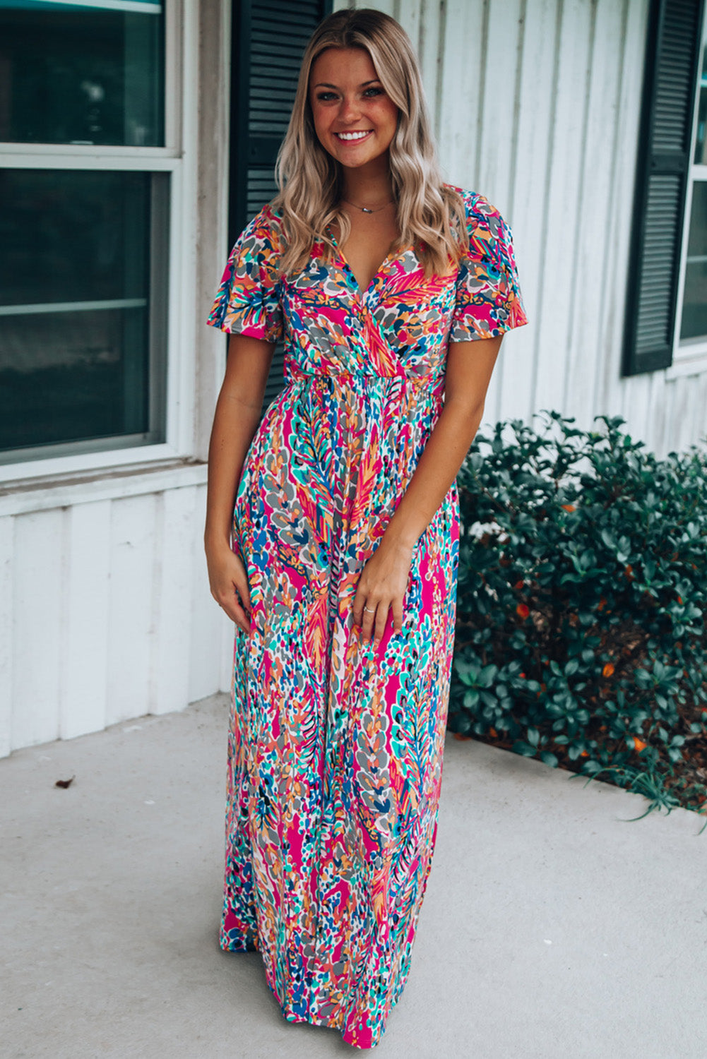 Bohemian Wrap V Neck Color Block Maxi