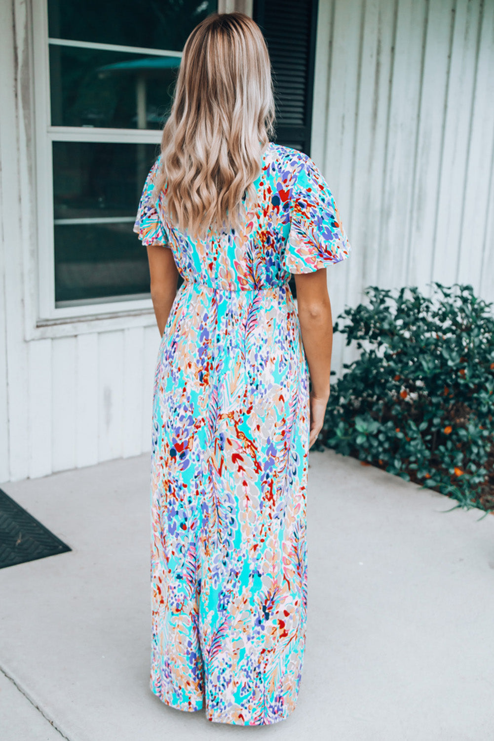 Bohemian Wrap V Neck Color Block Maxi