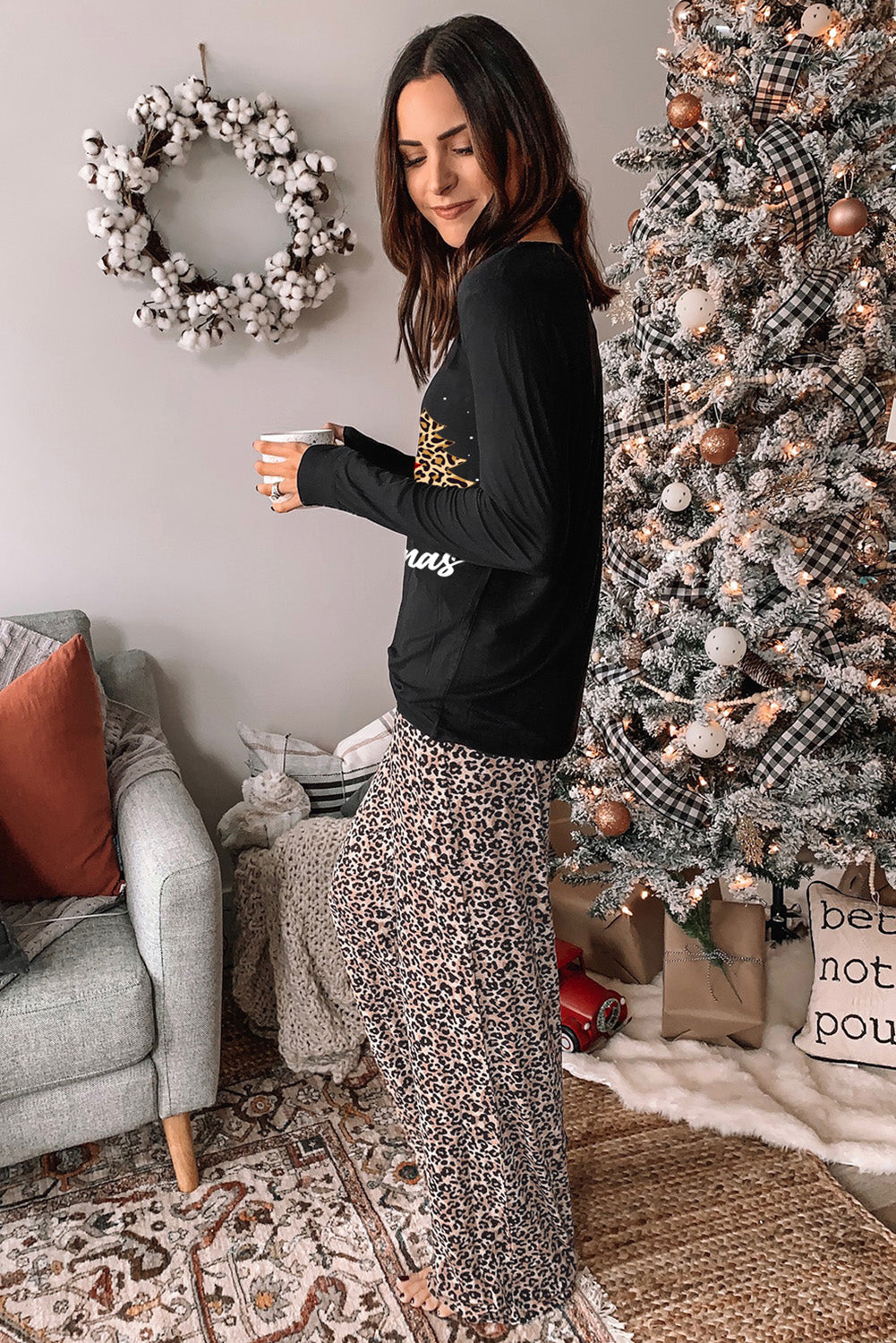 Mom Shirt and Leopard Pants Womens Loungewear Set