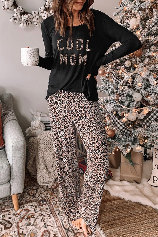 Mom Shirt and Leopard Pants Womens Loungewear Set