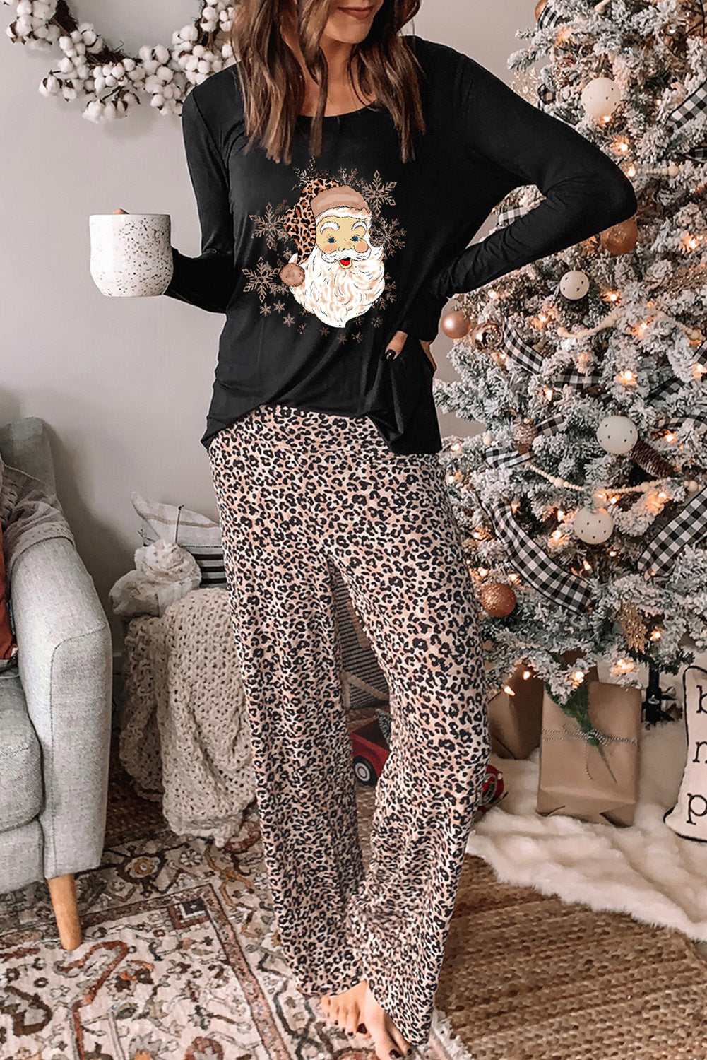 Mom Shirt and Leopard Pants Womens Loungewear Set