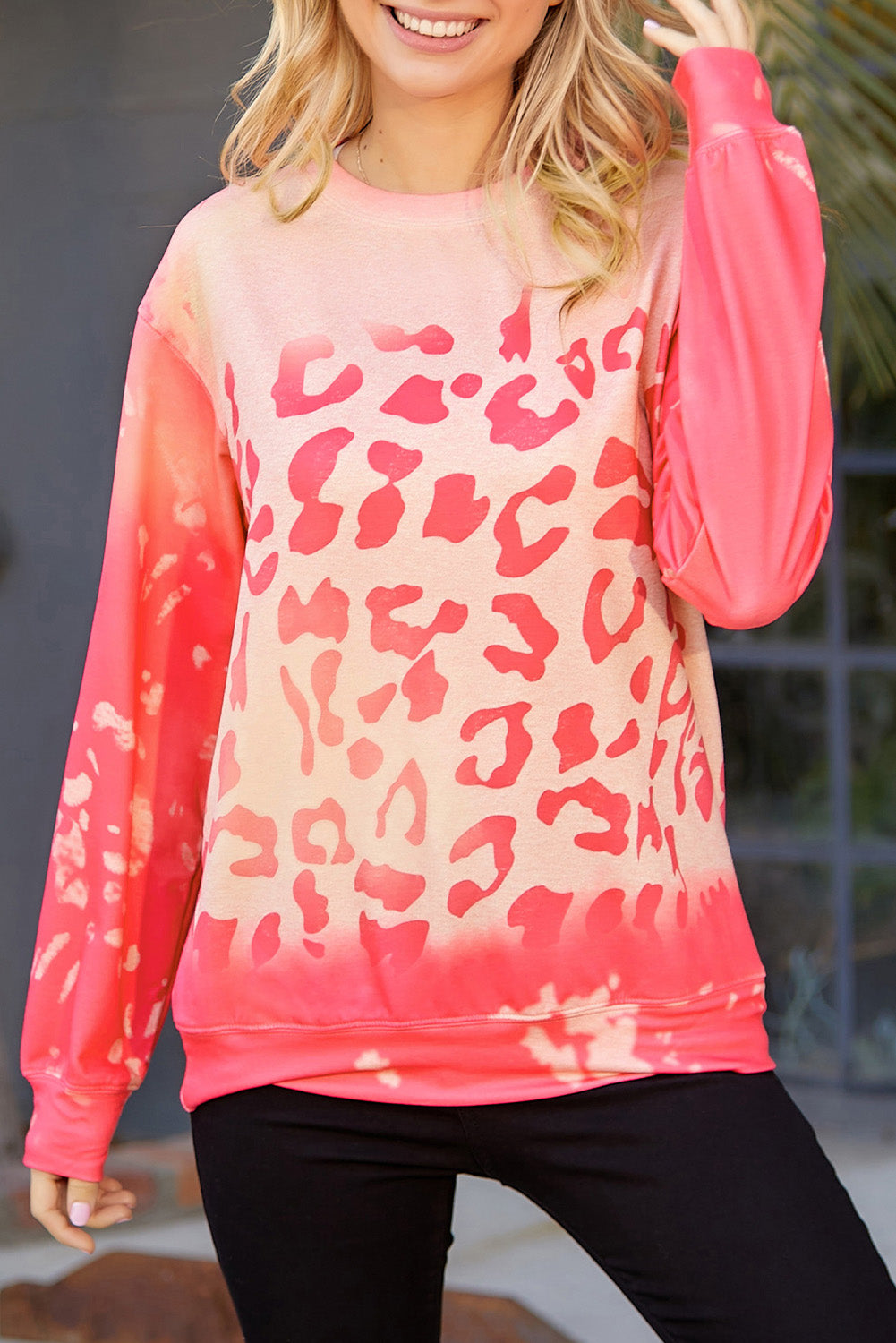 Bleached Cheetah Print Colorblock Sweatshirt