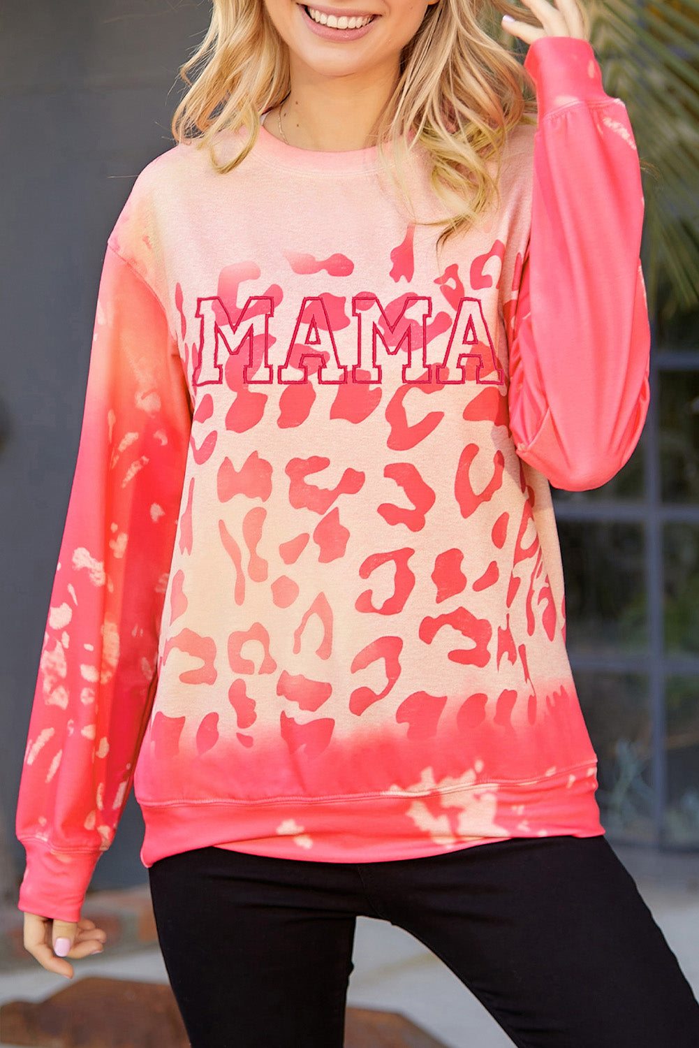 Bleached Cheetah Print Colorblock Sweatshirt