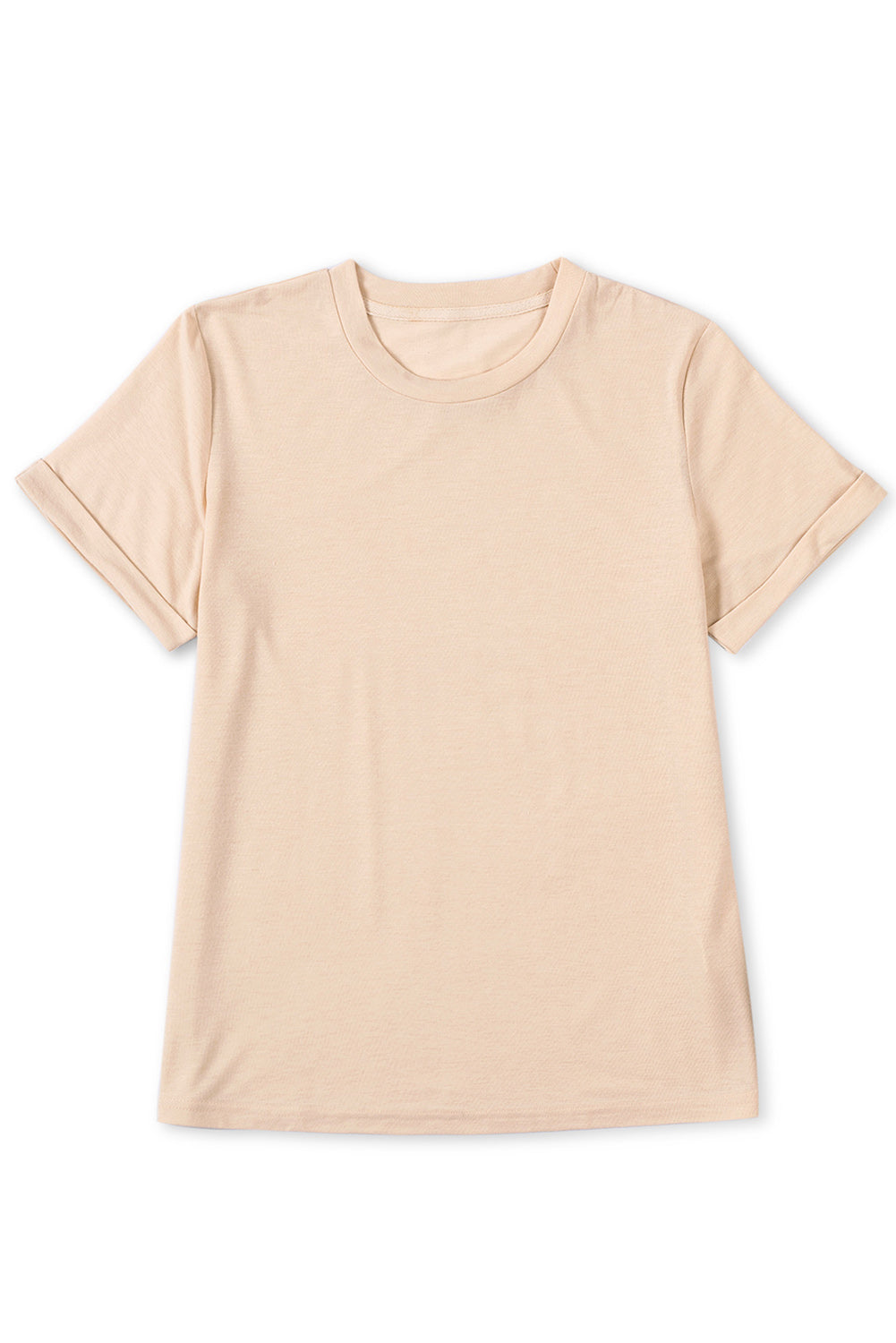 Khaki Solid Color Crew Neck Tee