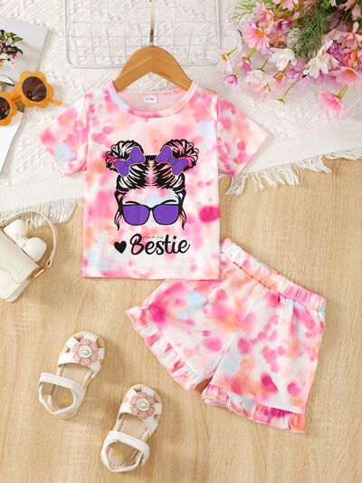 BESTIE Round Neck T-Shirt and Shorts Set