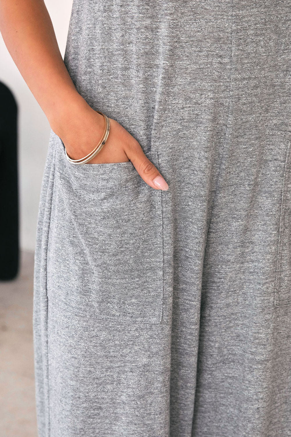 Gray Loose Fit Side Pockets Spaghetti Strap Wide Leg Jumpsuit