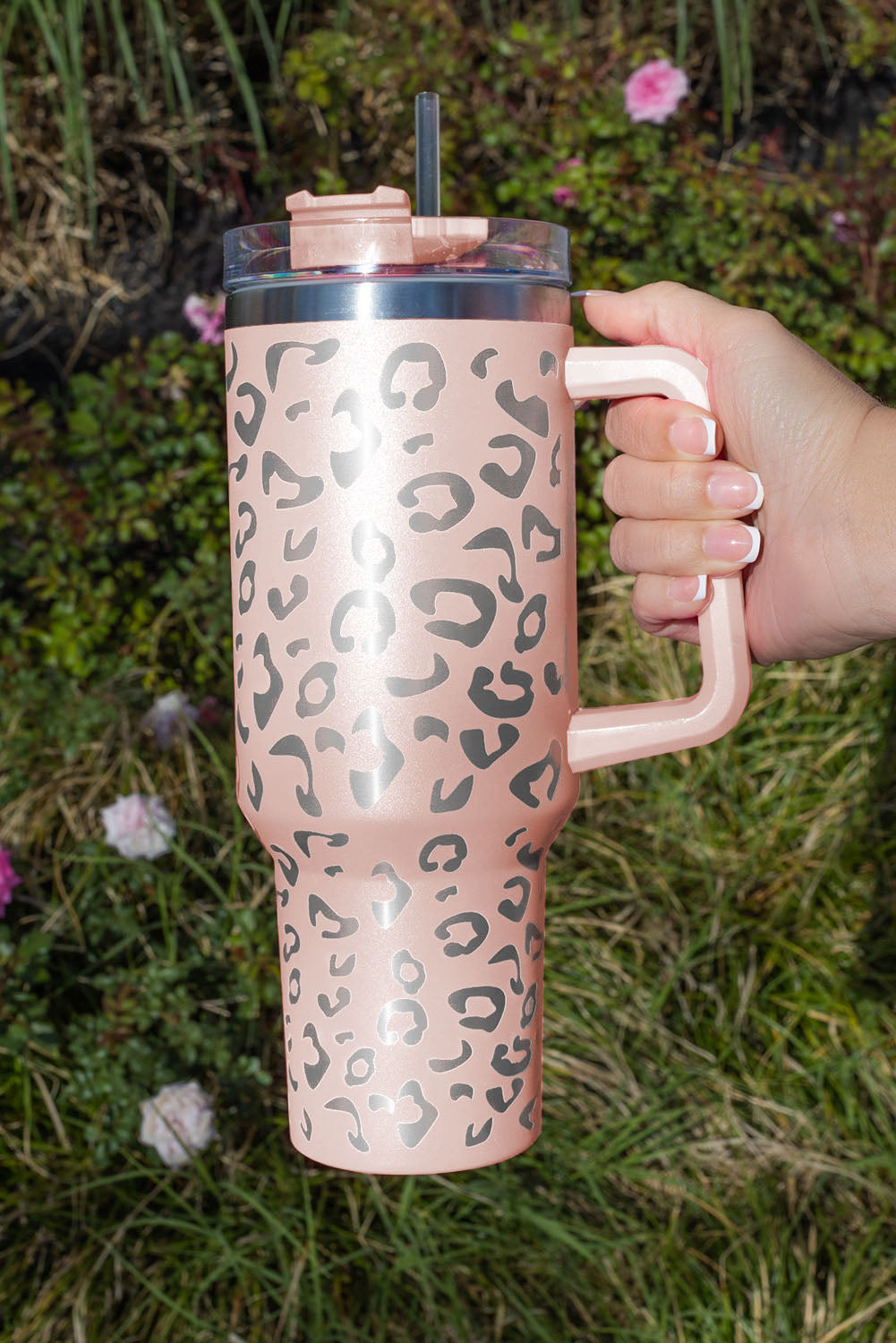 Rosy 304 Leopard Spotted Stainless Double Insulated Cup With Handle