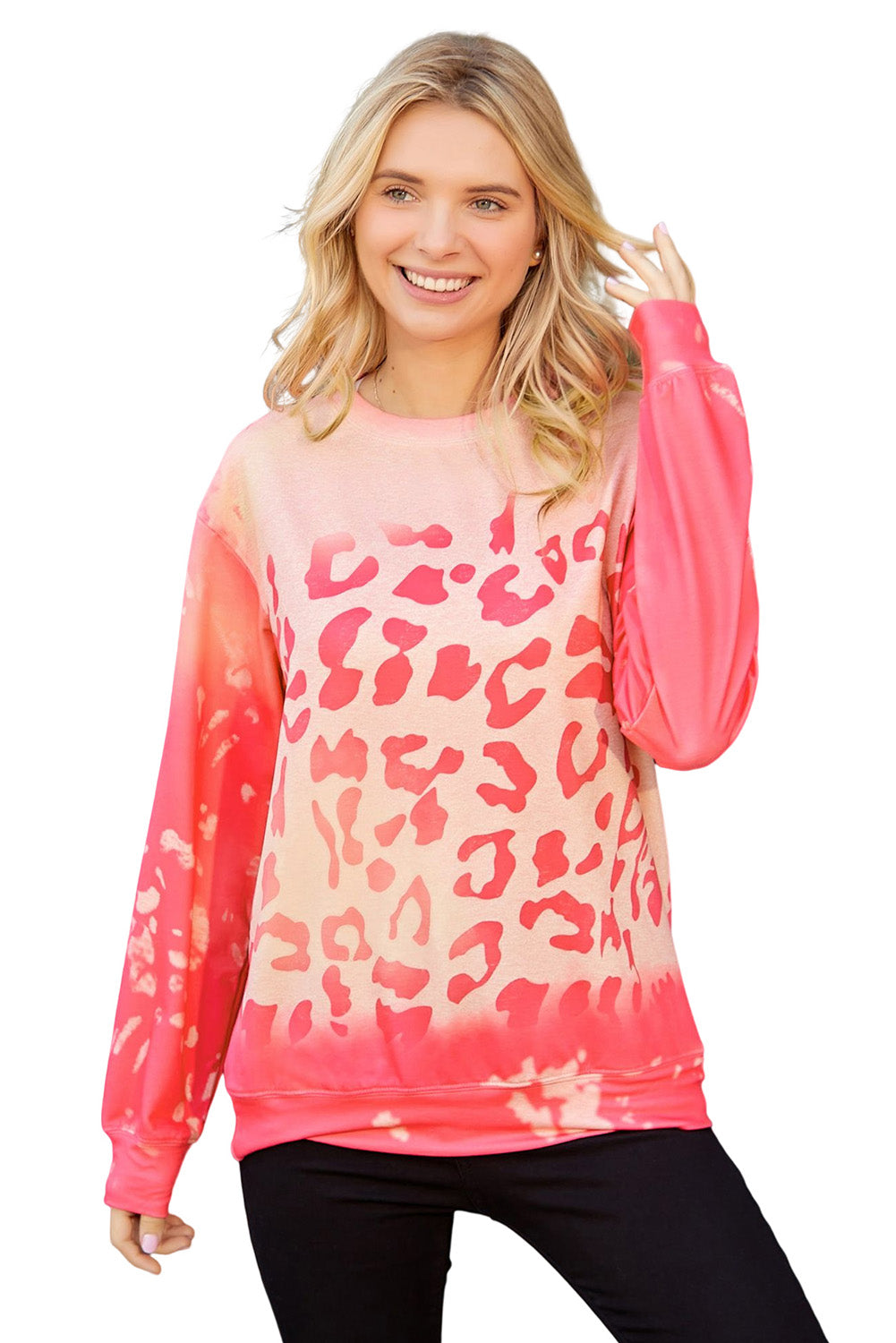 Bleached Cheetah Print Colorblock Sweatshirt