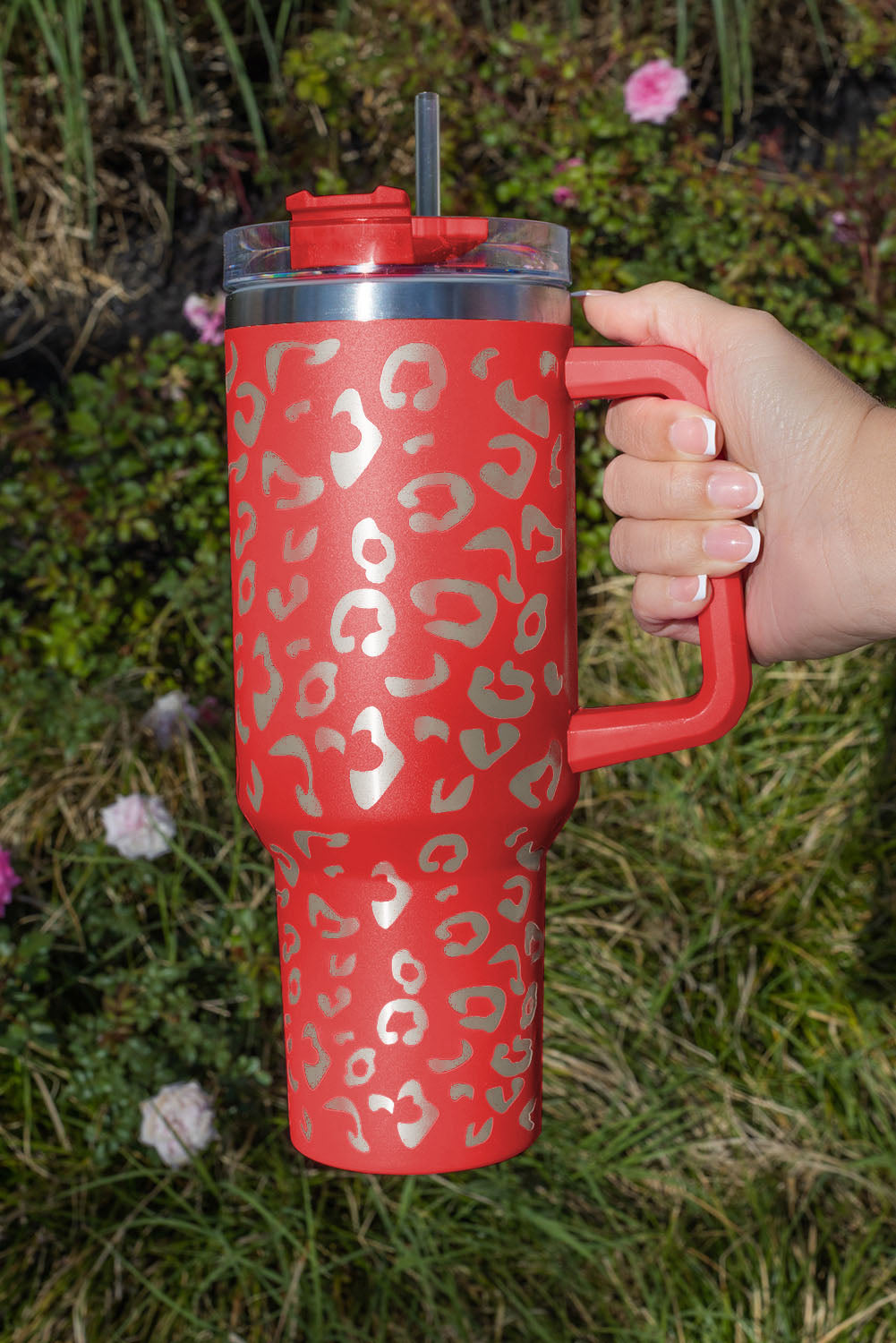 Rosy 304 Leopard Spotted Stainless Double Insulated Cup With Handle