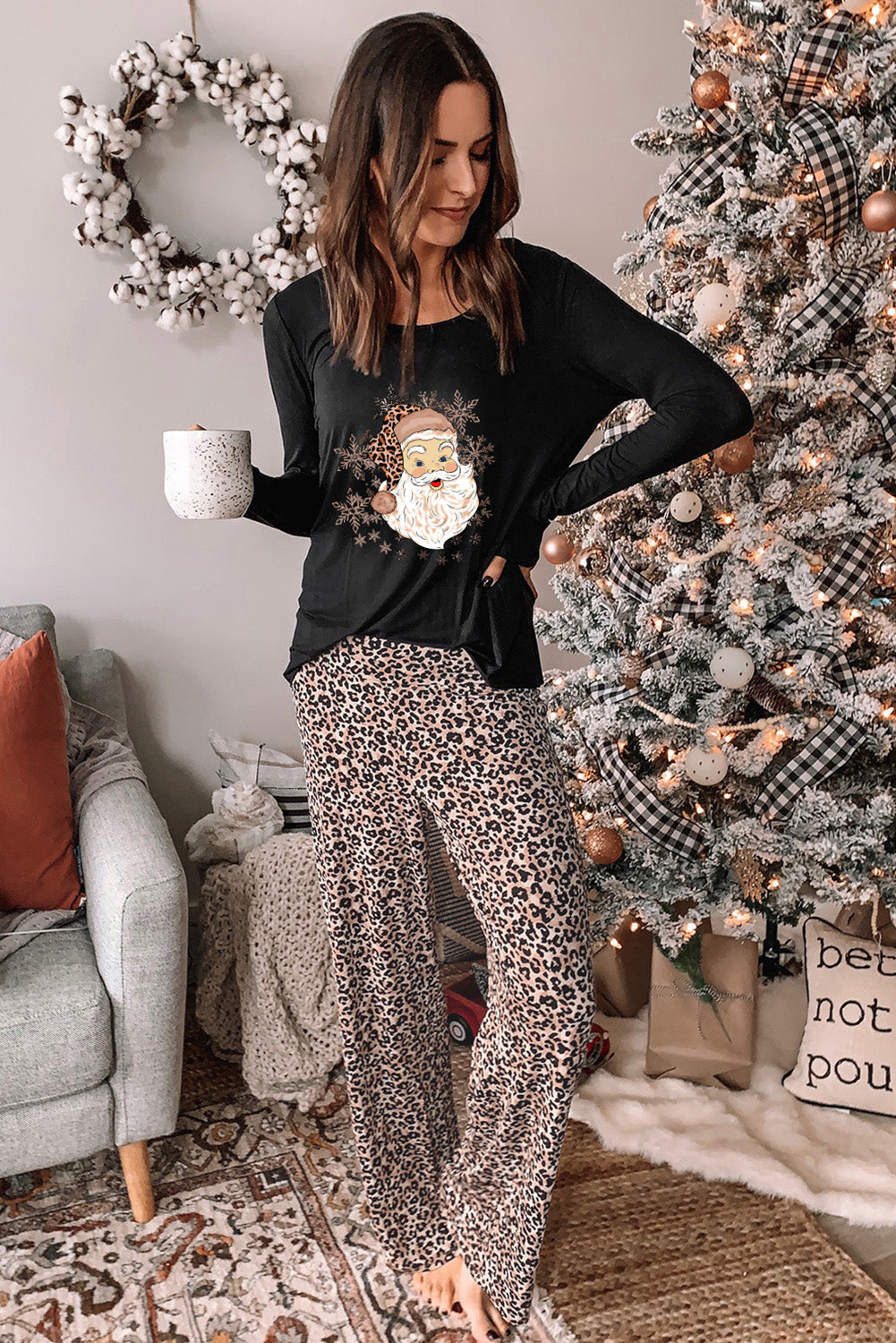 Mom Shirt and Leopard Pants Womens Loungewear Set