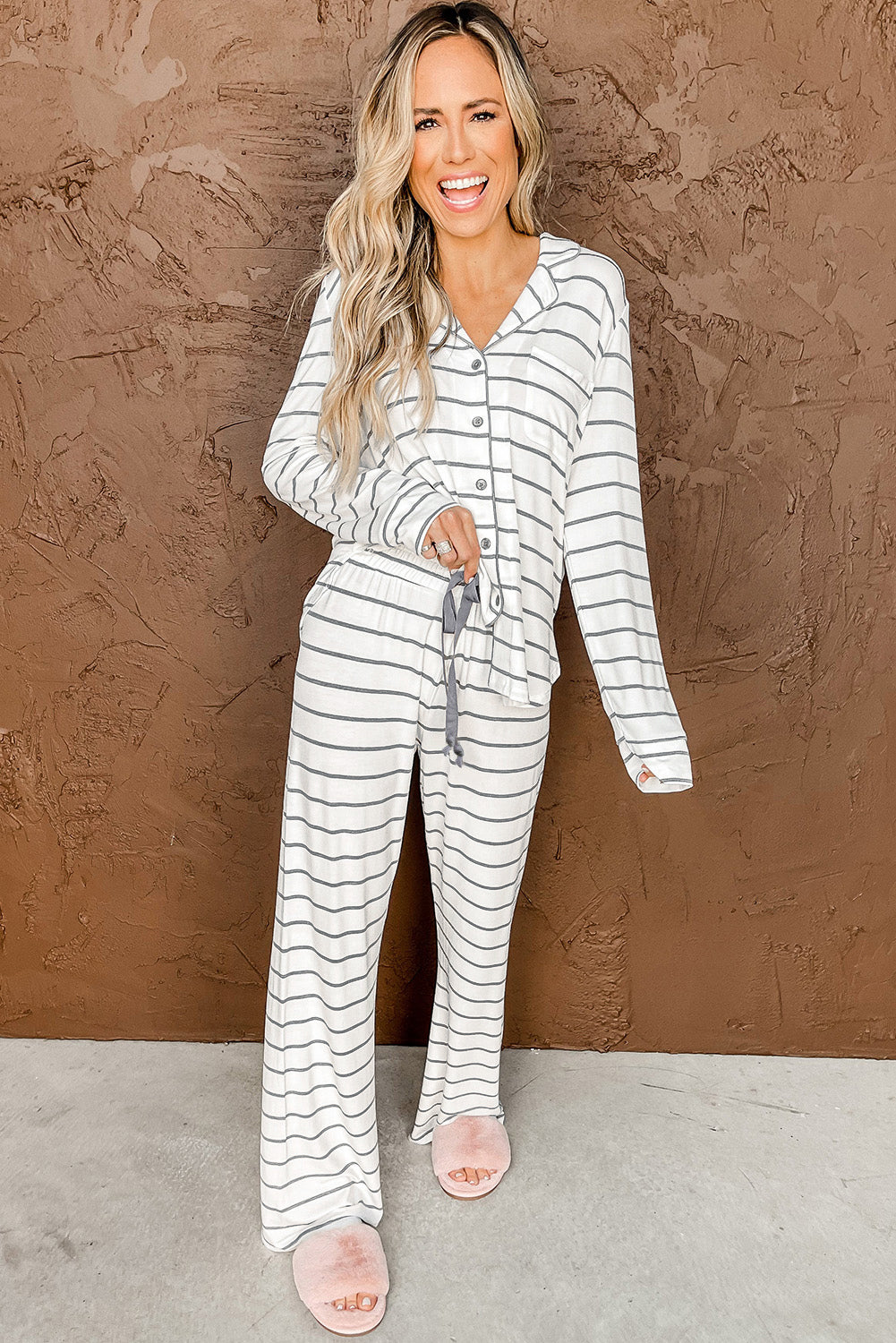 Leopard Long Sleeve Top & Drawstring Pants Loungewear Set