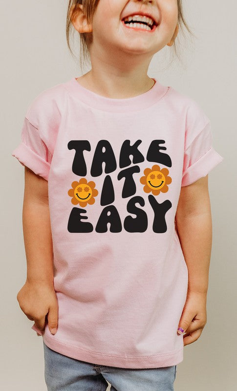 Take It Easy Flower Smiley Face Kids Graphic Tee