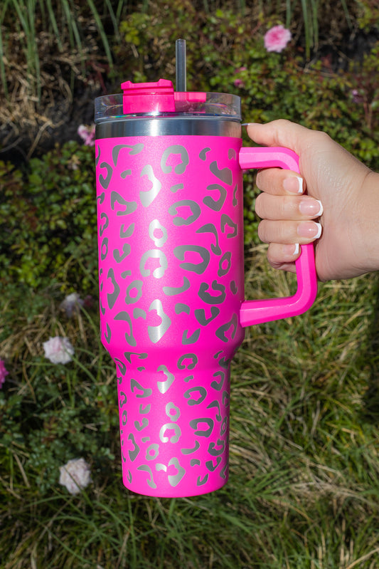 Rosy 304 Leopard Spotted Stainless Double Insulated Cup With Handle