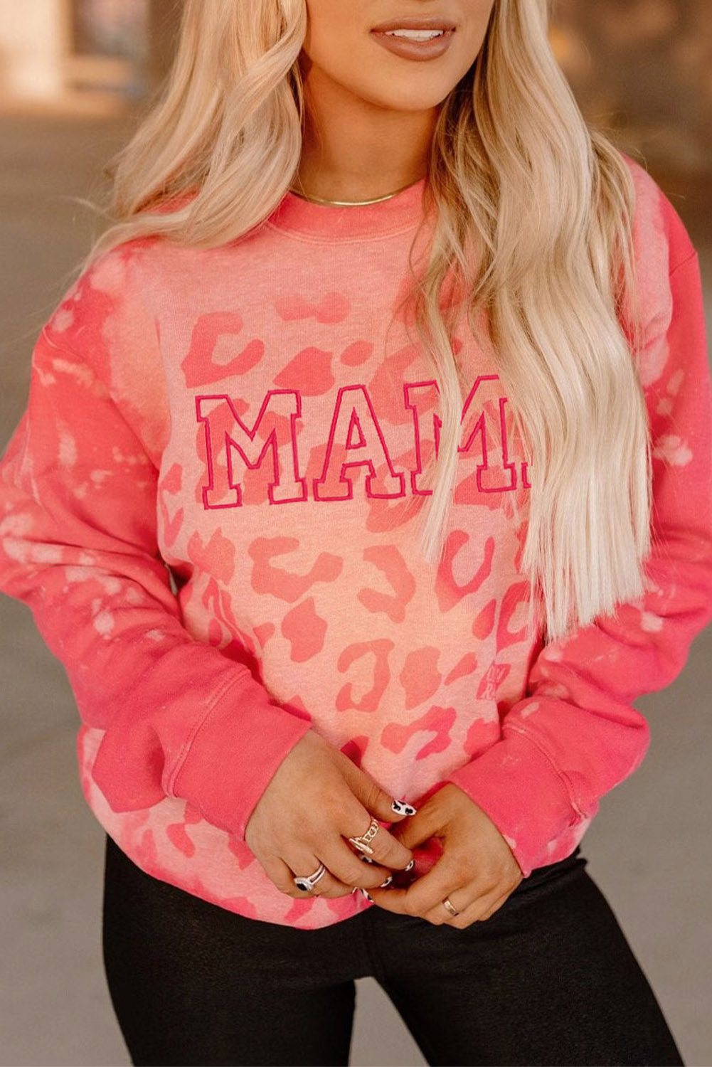 Bleached Cheetah Print Colorblock Sweatshirt