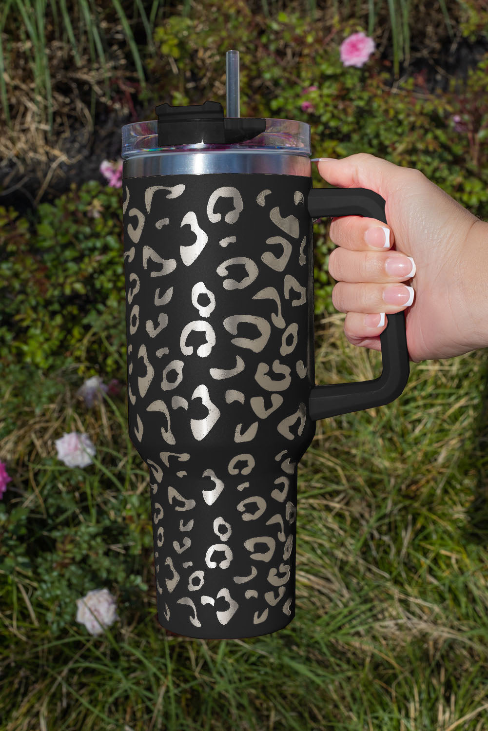 Rosy 304 Leopard Spotted Stainless Double Insulated Cup With Handle