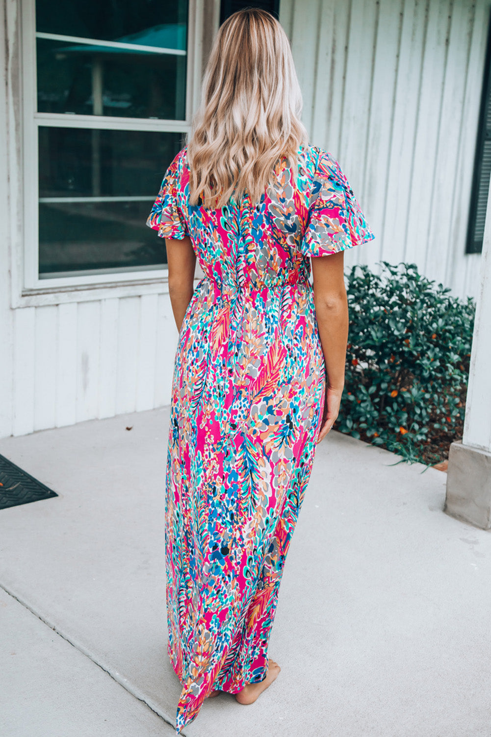 Bohemian Wrap V Neck Color Block Maxi