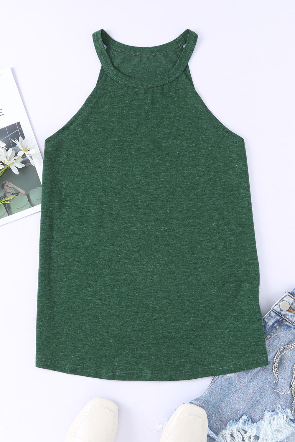 Solid Color Crew Neck Tank Top