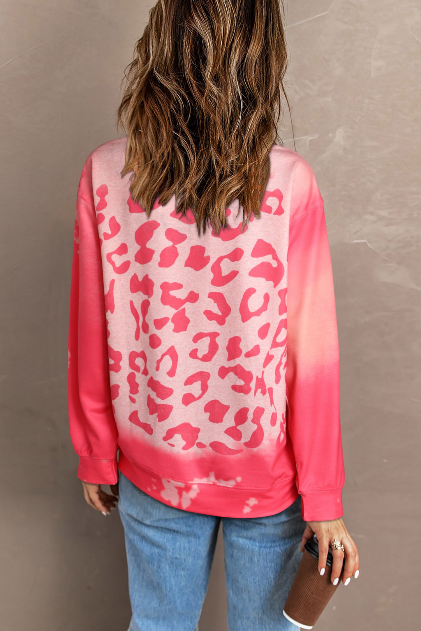 Bleached Cheetah Print Colorblock Sweatshirt