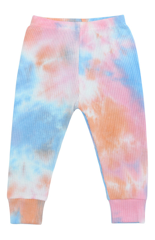 Children's Pure Cotton Pit Strip Long-Sleeved Trousers Tie-Dye Suit