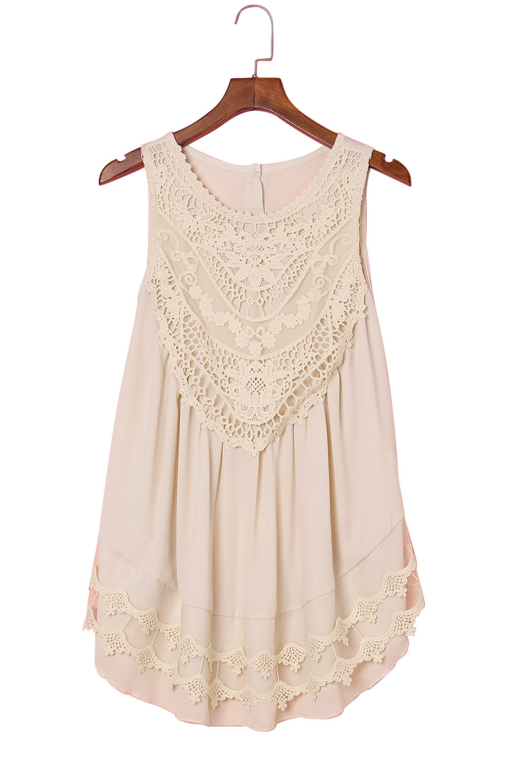 Casual Contrast Lace Crochet Button Back Sleeveless Shirt