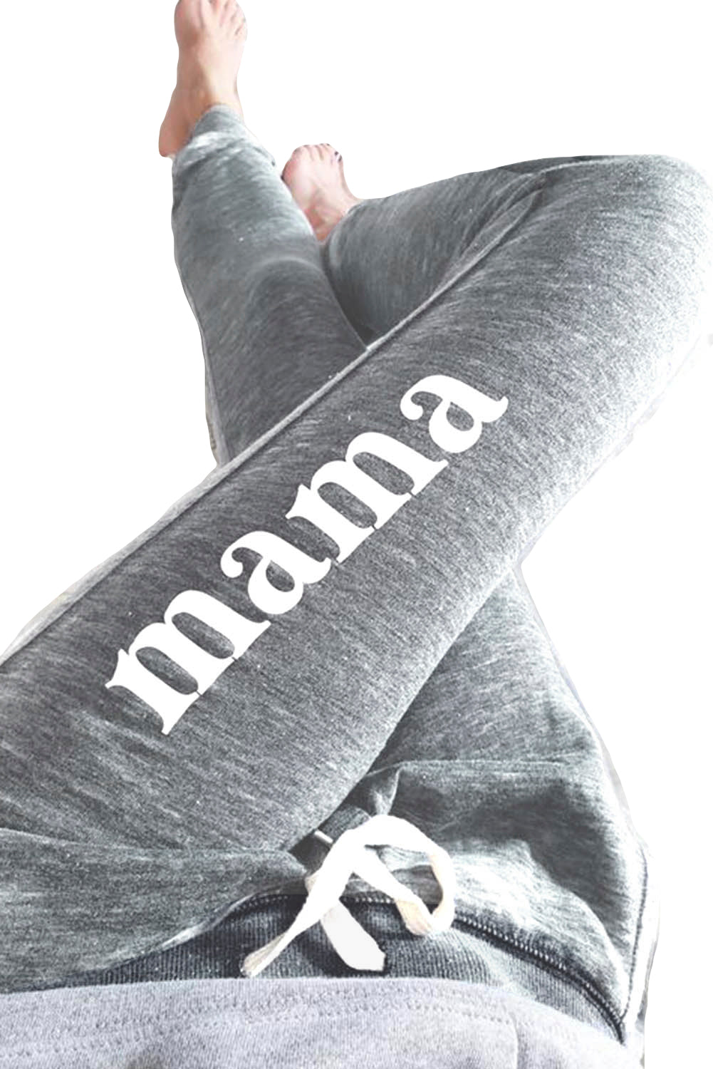 Grey Mama Letter Print Drawstring High Waisted Jogger Pants