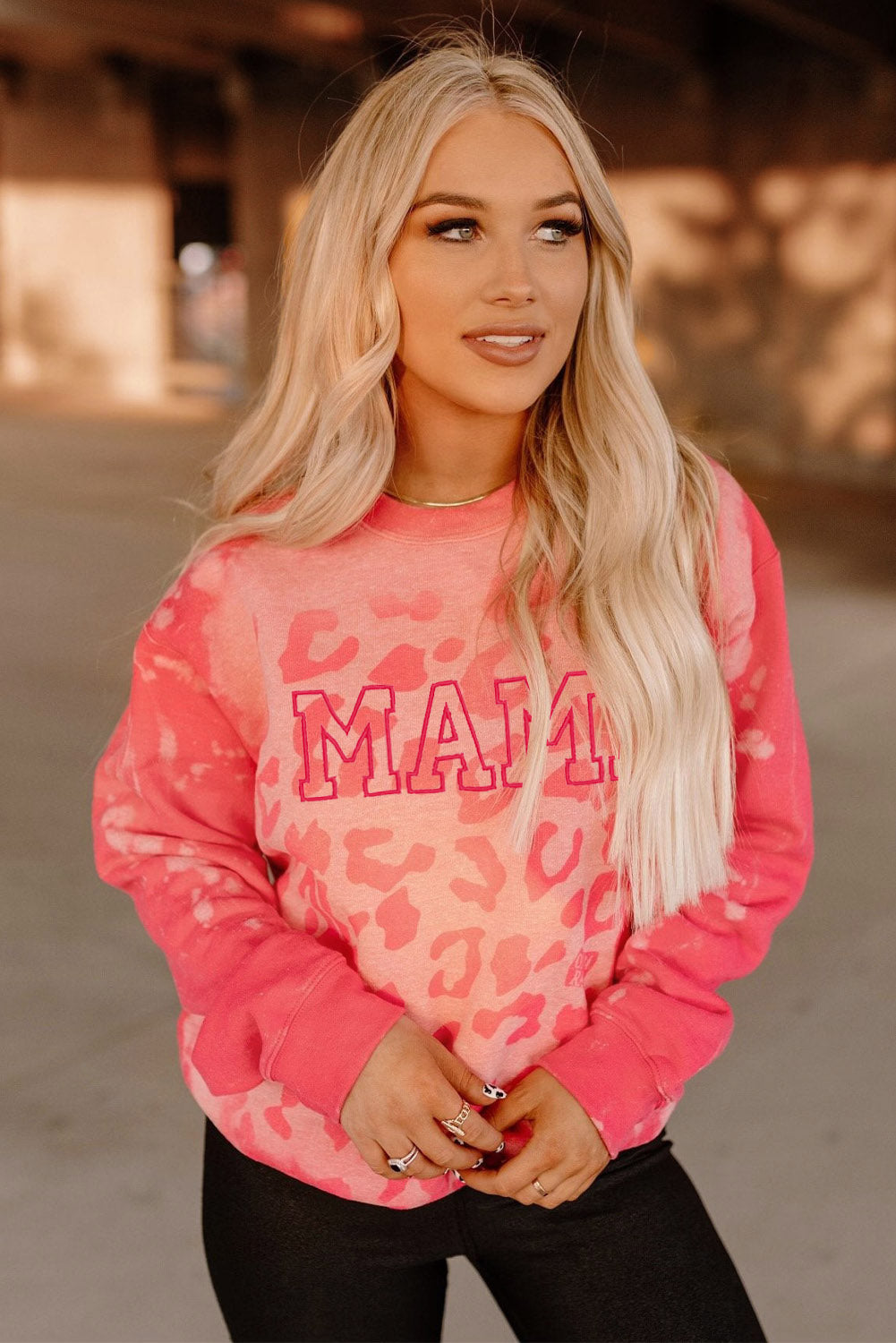 Bleached Cheetah Print Colorblock Sweatshirt