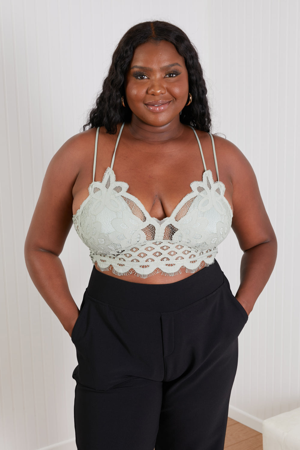 Zenana Forever Flirty Full Size Lace Bralette in Light Sage