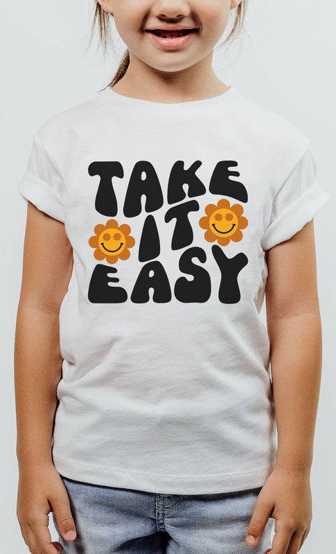 Take It Easy Flower Smiley Face Kids Graphic Tee