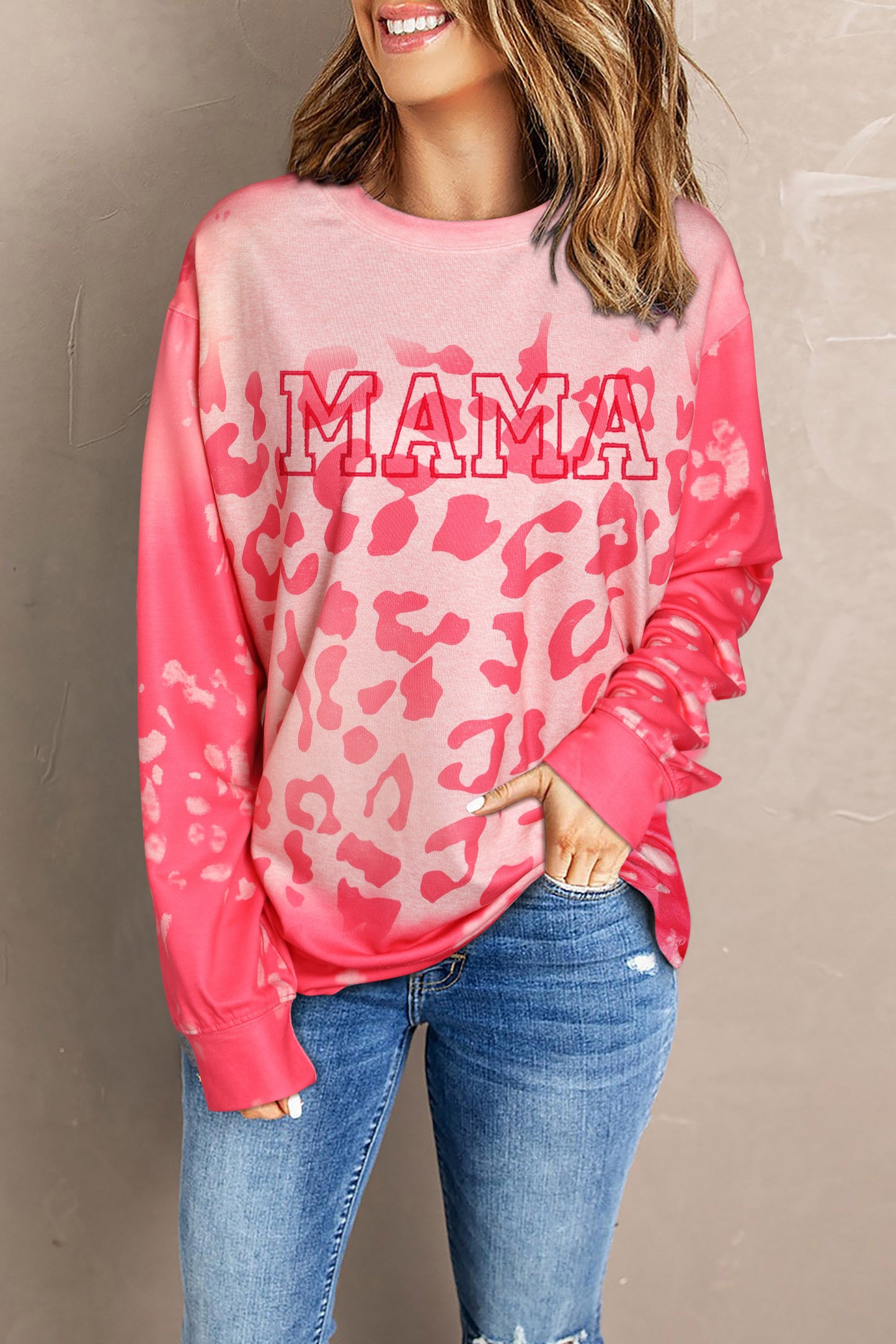 Bleached Cheetah Print Colorblock Sweatshirt