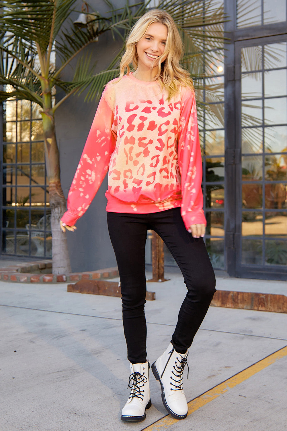 Bleached Cheetah Print Colorblock Sweatshirt