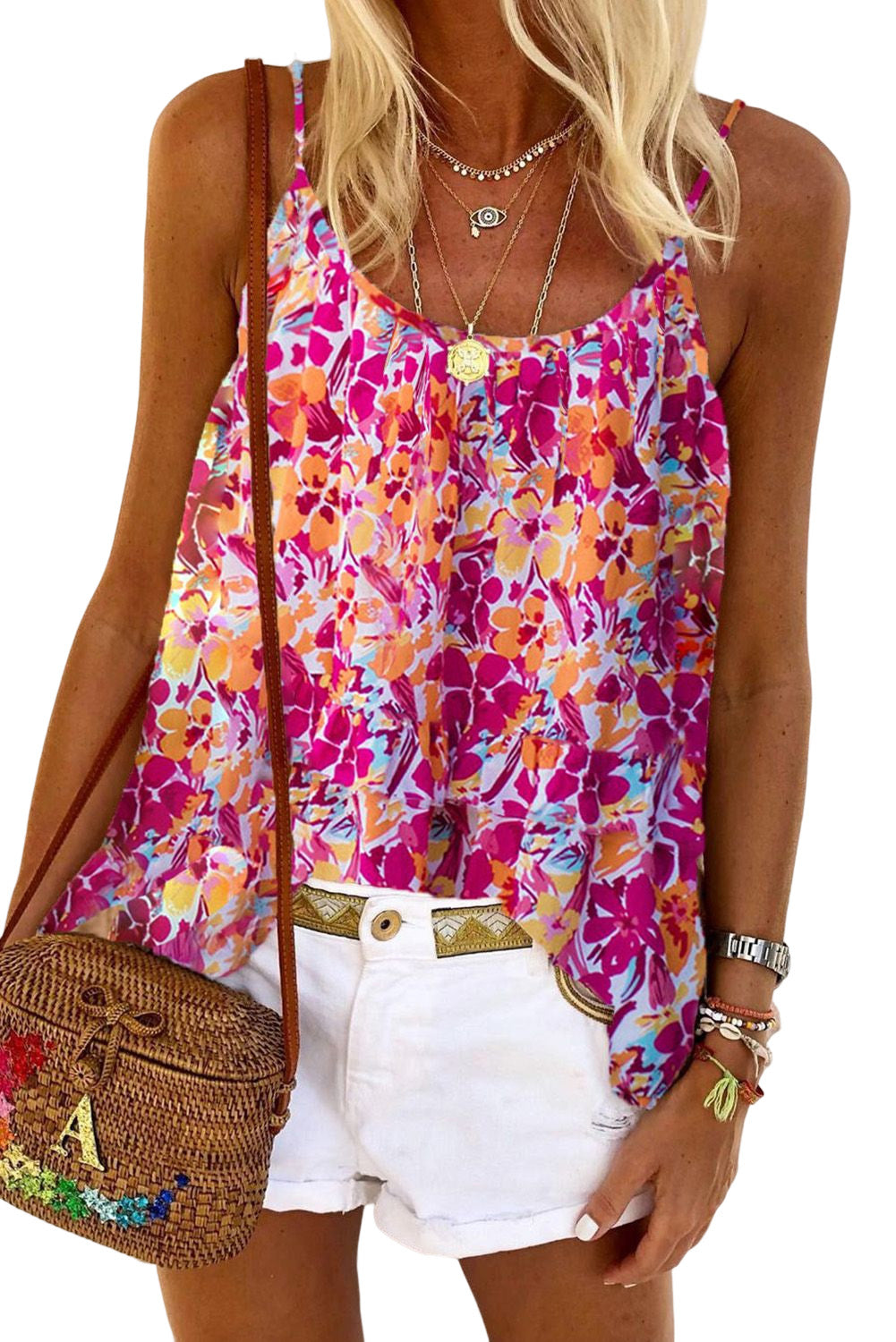 Floral Print Loose Fit Spaghetti Strap Tank Top