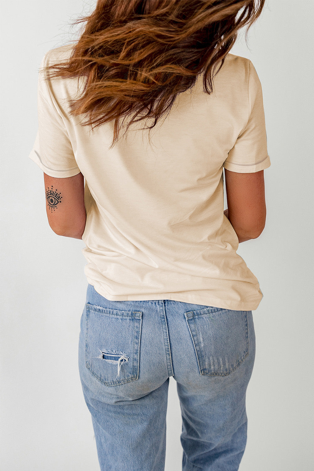 Khaki Solid Color Crew Neck Tee